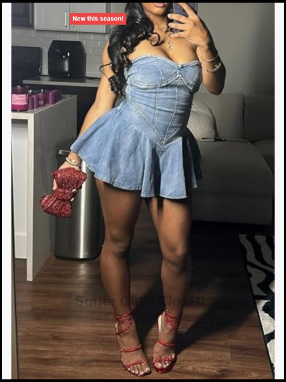 Y2K Strapless Denim Mini Dress Corset Jean Dress Women Clubwear - Picture 4 of 7